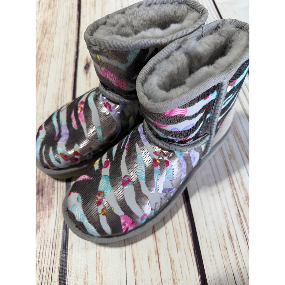 UGG Classic Mini Seashell Zebra Sequin Boots‎ Grey Multi Color 1124951 Womens 5